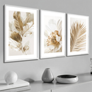 GoldenLeaves Trio – Kit 3 Quadros Decorativos Folhagem Dourada 40x60