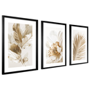 GoldenLeaves Trio – Kit 3 Quadros Decorativos Folhagem Dourada 40x60