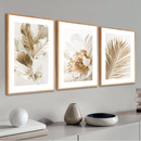 GoldenLeaves Trio – Kit 3 Quadros Decorativos Folhagem Dourada 40x60