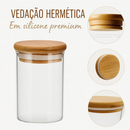Conjunto Porta Mantimento De Vidro 250ml Hermético Tampa De Bambu Para Alimentos Temperos