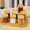 Conjunto Porta Mantimento De Vidro 250ml Hermético Tampa De Bambu Para Alimentos Temperos