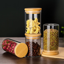 Conjunto Porta Mantimento De Vidro 250ml Hermético Tampa De Bambu Para Alimentos Temperos