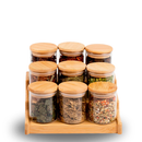 Conjunto Porta Mantimento De Vidro 250ml Hermético Tampa De Bambu Para Alimentos Temperos