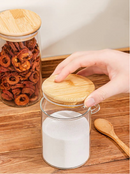 Kit 2 Pote de Vidro Hermético com Tampa de Bambu 10x8,5cm - 450ml