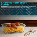 Conjunto Potes Vidro Hermético Mantimentos Marmita 640ml