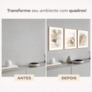 Kit 3 Quadros Decorativos Folhagem Dourada Gold Moldura 40X60 cm Sala Grande Moderno