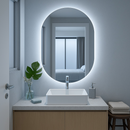 Espelho Grande De Parede Oval Com Led Orgânico Banheiro Sala Quarto Luz Quente E Fria