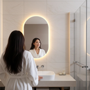 Espelho Grande De Parede Oval Com Led Orgânico Banheiro Sala Quarto Luz Quente E Fria